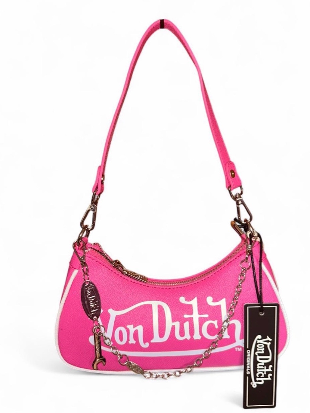 Von Dutch Hot Pink Shoulder Bag with Chain Detail
